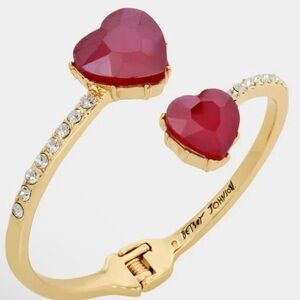 Betsey Johnson Gold Tone Look Into Your Heart Bypass Hinge Bangle Crystal NWT
